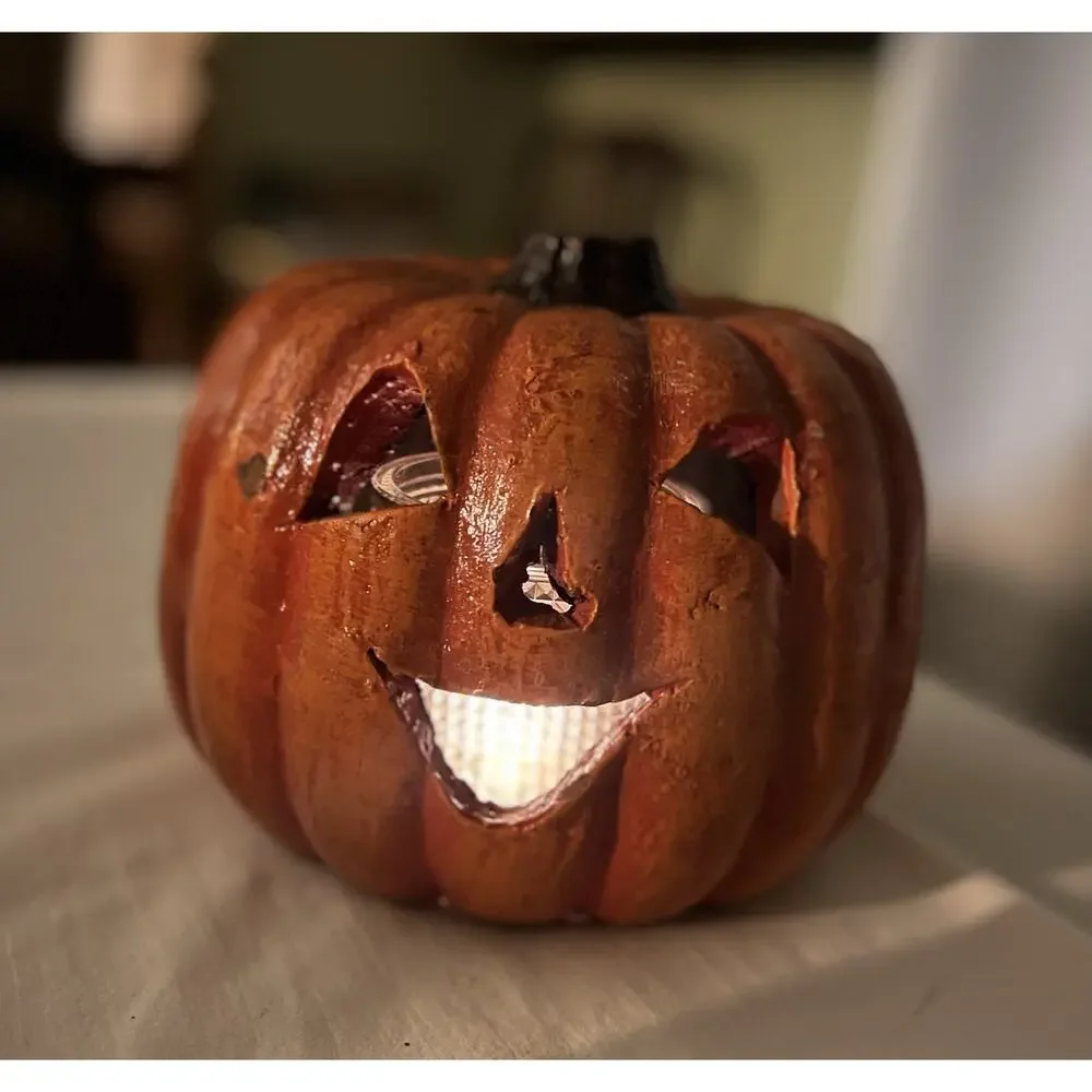 Mexico Pottery Pumpkin Jack O Lantern Halloween Decor Heavy Pottery Vintage